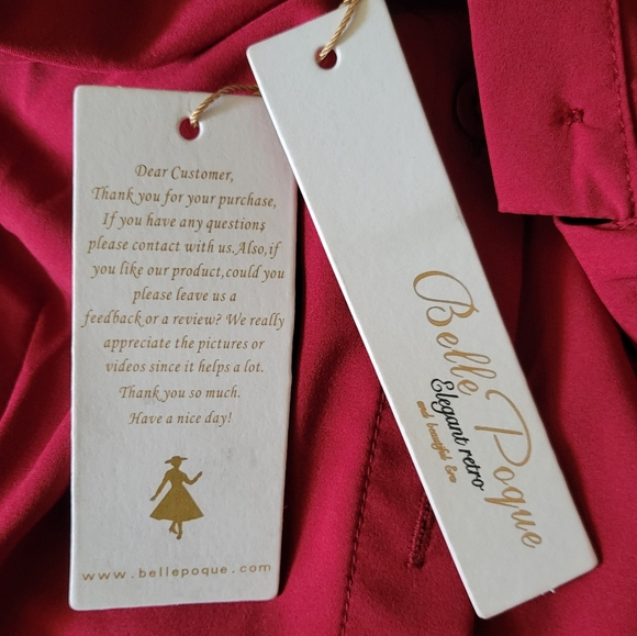 Belle Poque Short Sleeve Button Down Blouse | Size XL | Wine Red - Picture 10 of 13